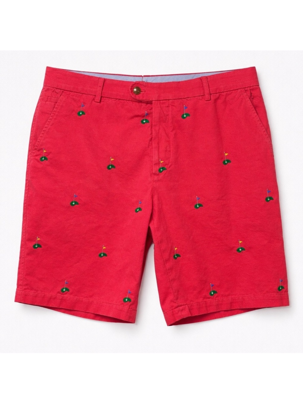 J.McLaughlin Golf Embroidered Shorts Pink Cotton Golf Flag Shorts Men’s 34